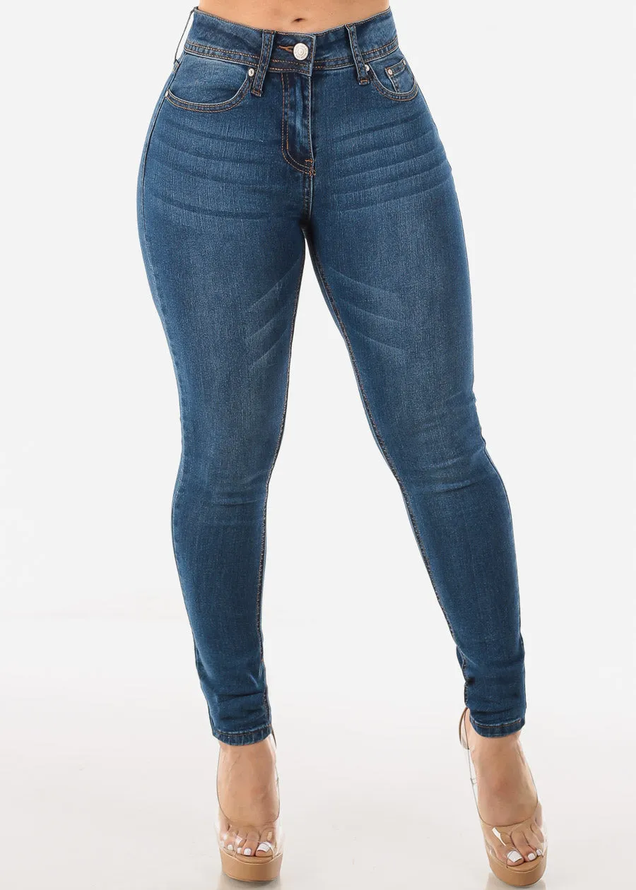 Classic Mid Rise Stretchy Whiskered Skinny Jeans sold by Moda
