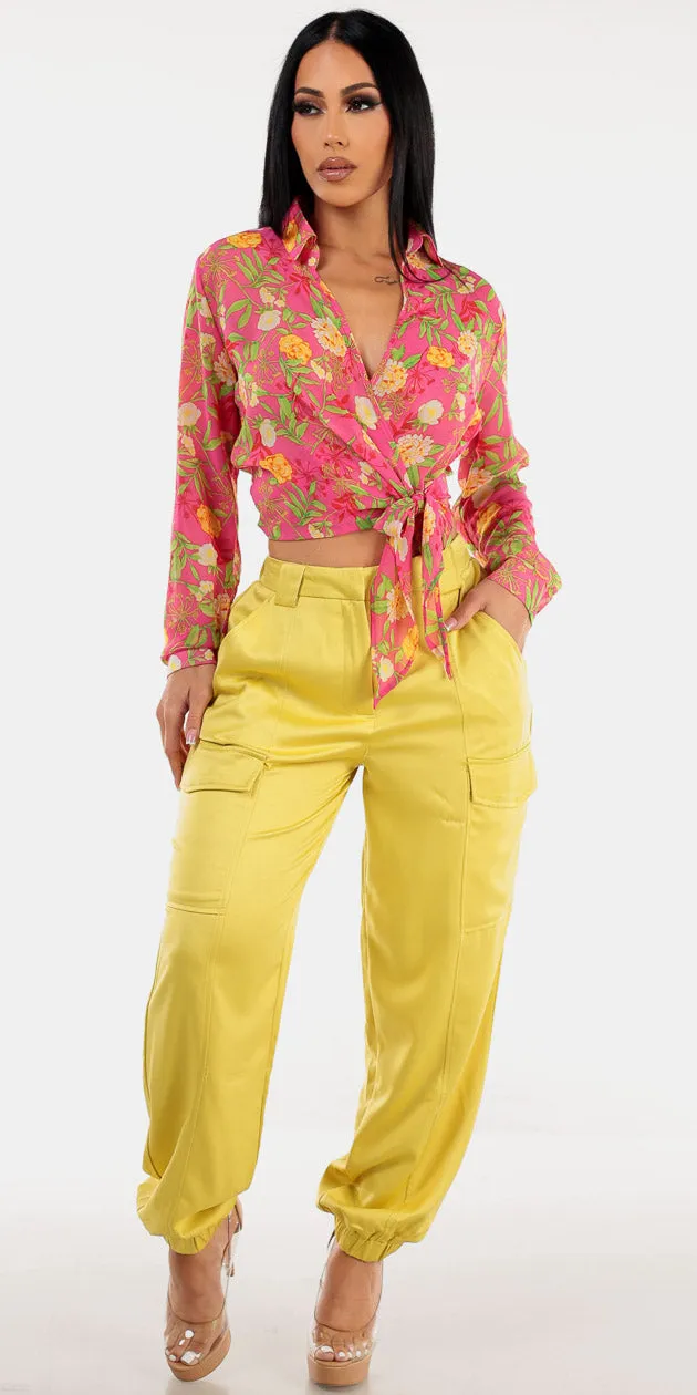 Floral Satin Cargo Joggers Look sold by Moda