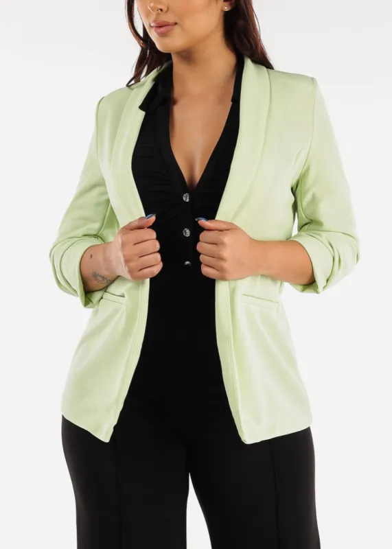Quarter Sleeve Notched Collar Blazer Light Green made by Moda