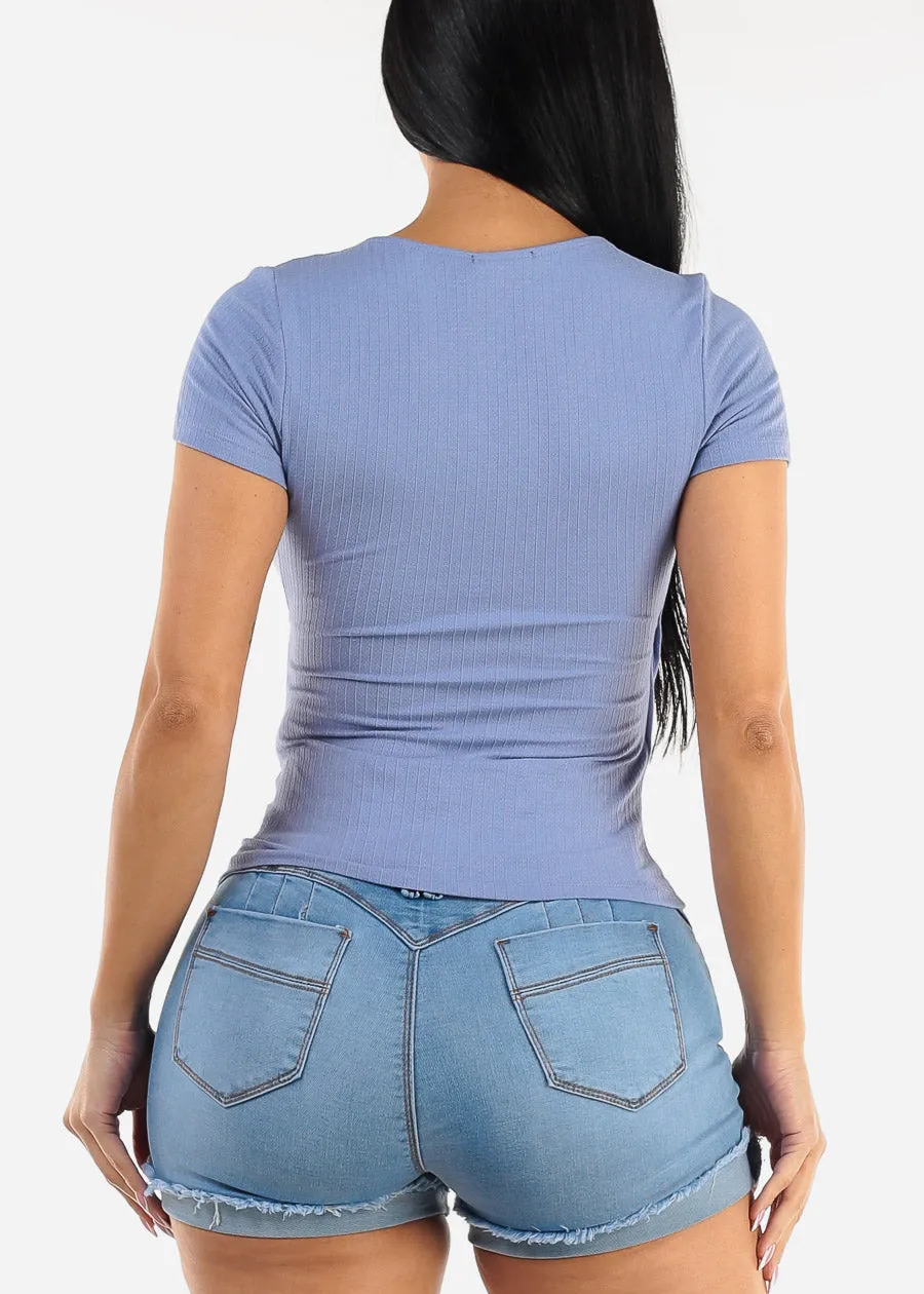 Short Sleeve Surplice Ribbed Top Slate Blue sold by Moda product image thumbnail 4