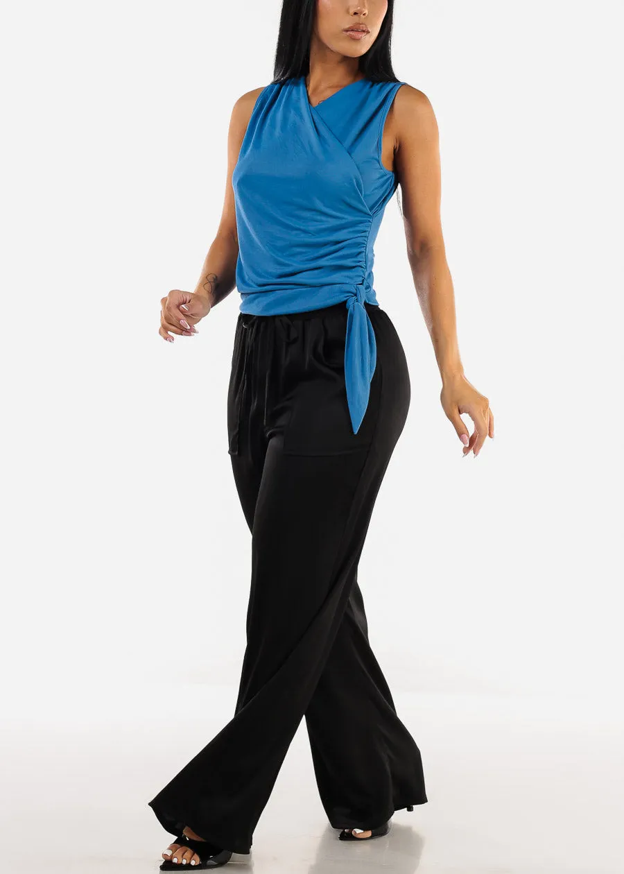 Sleeveless Surplice Front Knot Blouse Blue sold by Moda product image thumbnail 2