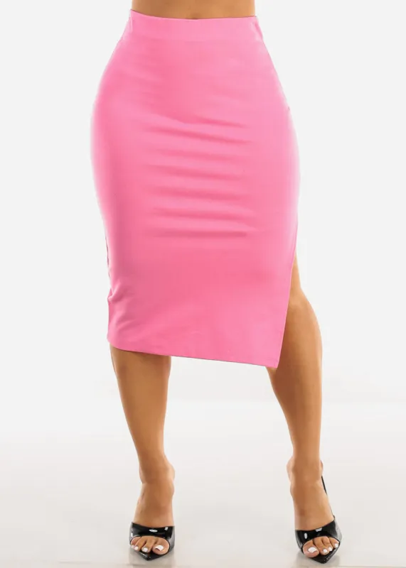 High Waist Side Slit Pencil Skirt Hot Pink sold by Moda