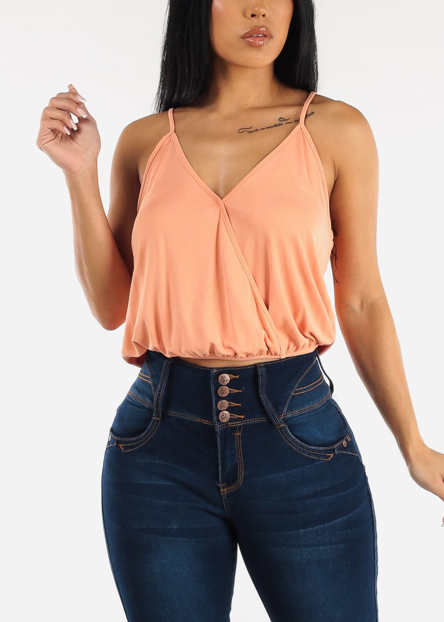 Sleeveless Surplice Cami Top Peach sold by Moda