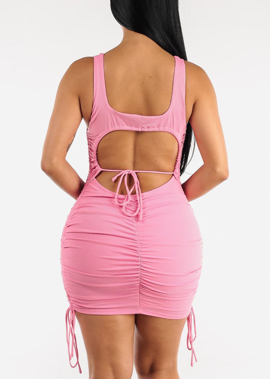 Sleeveless Open Back Ruched Mini Dress Pink sold by Moda product image thumbnail 5