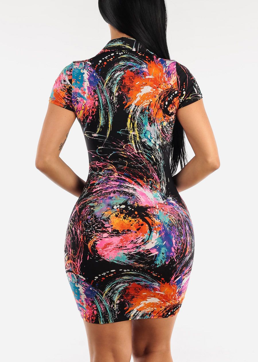 Short Sleeve Collared Ruched Mini Dress Multicolor sold by Moda product image thumbnail 6