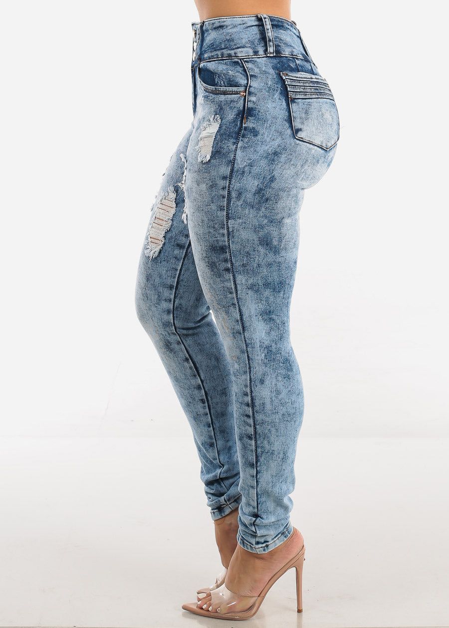 Levantacola Distressed Acid Wash Skinny Jeans sold by Moda product image thumbnail 3