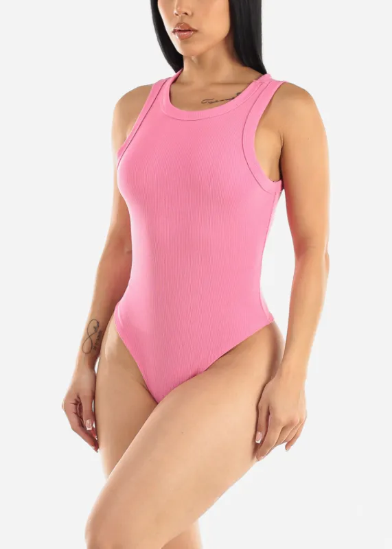 Sleeveless Crewneck Thong Bodysuit Pink sold by Moda