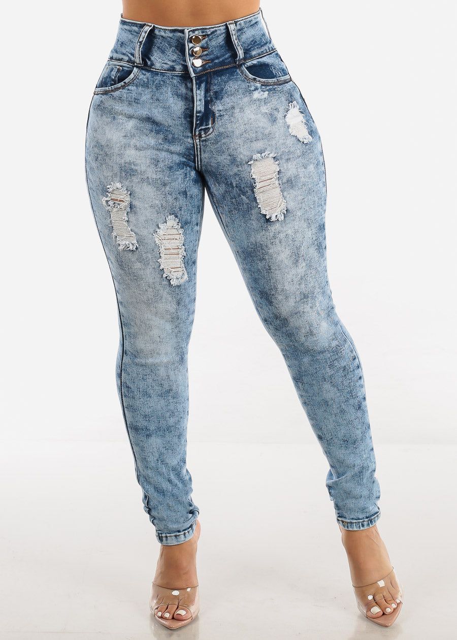 Levantacola Distressed Acid Wash Skinny Jeans sold by Moda product image thumbnail 2