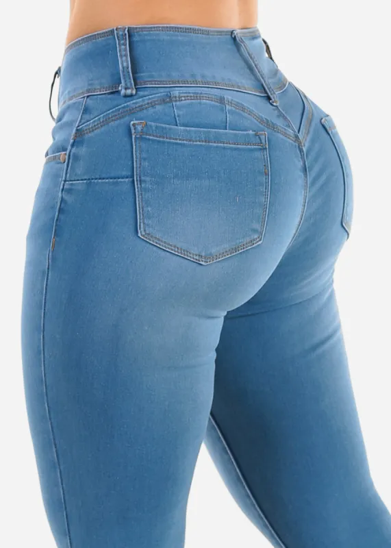 Butt Lift Mid Rise Blue Skinny Jeans sold by Moda