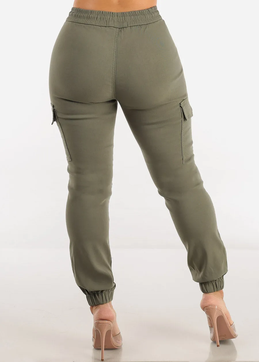 High Waist Drawstring Hyper Stretch Cargo Joggers Olive sold by Moda product image thumbnail 4