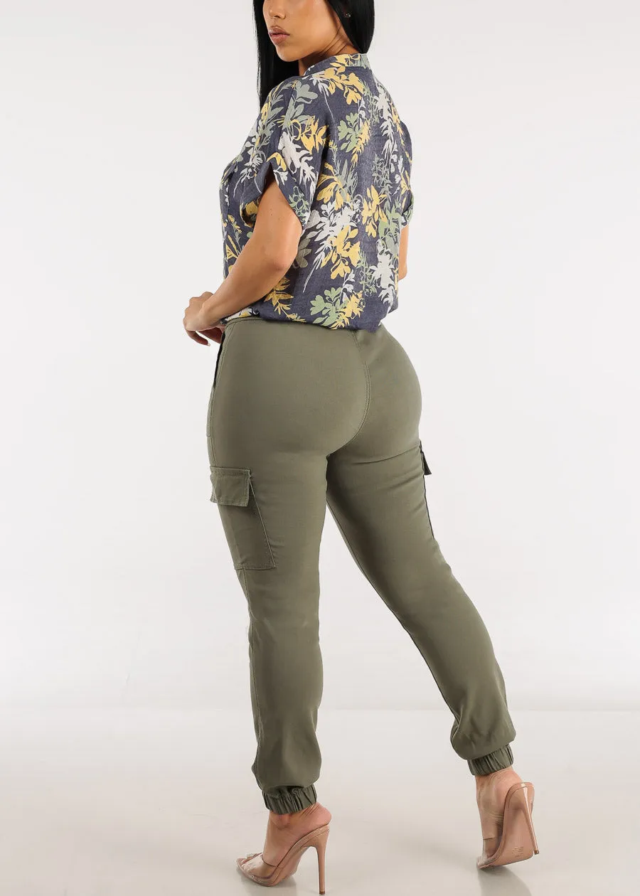 High Waist Drawstring Hyper Stretch Cargo Joggers Olive sold by Moda product image thumbnail 5