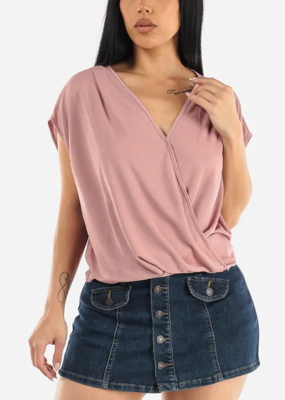 Short Sleeve Surplice Top Rose sold by Moda