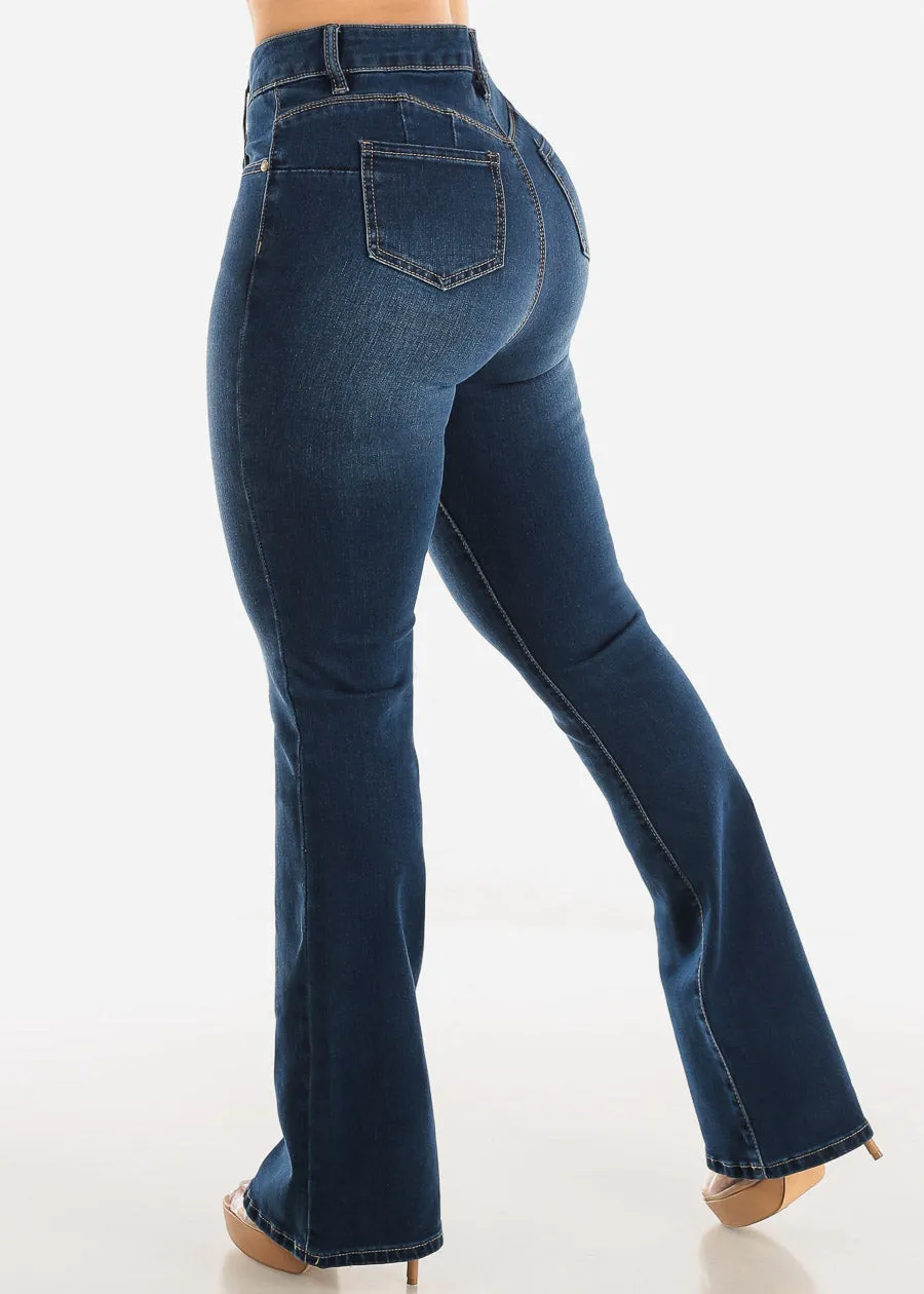 Classic One Button Butt Lifting Bootcut Jeans Dark Blue sold by Moda