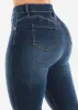 Classic One Button Butt Lifting Bootcut Jeans Dark Blue sold by Moda