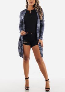Black Button Up Neckline Rib Knit Top sold by Moda