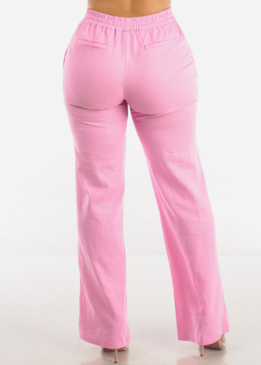 Pink Drawstring Waist Wide Leg Linen Pants sold by Moda product image thumbnail 4