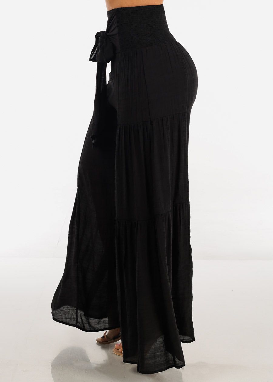 Black High Rise Waist Tie Wide Leg Flare Pants sold by Moda product image thumbnail 4