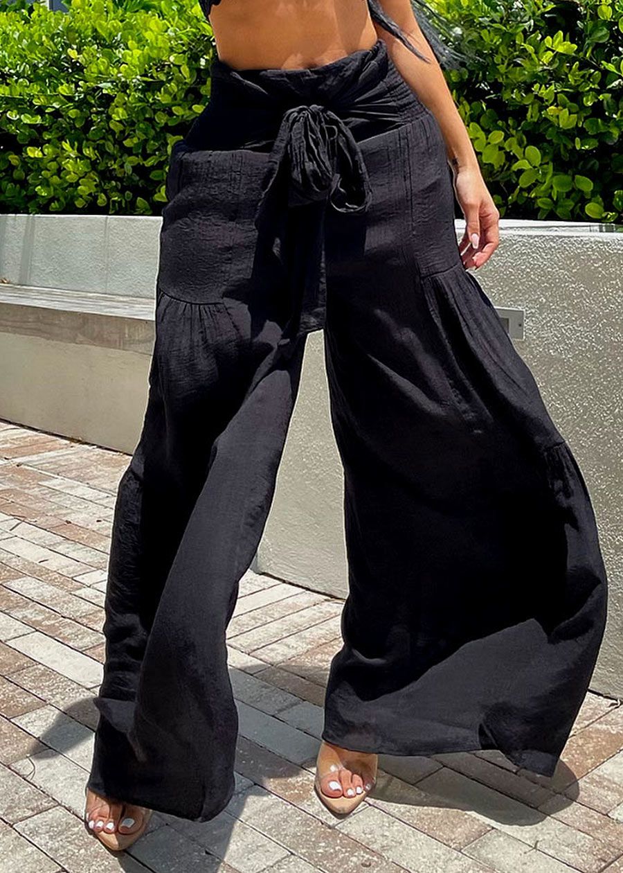 Black High Rise Waist Tie Wide Leg Flare Pants sold by Moda product image thumbnail 2