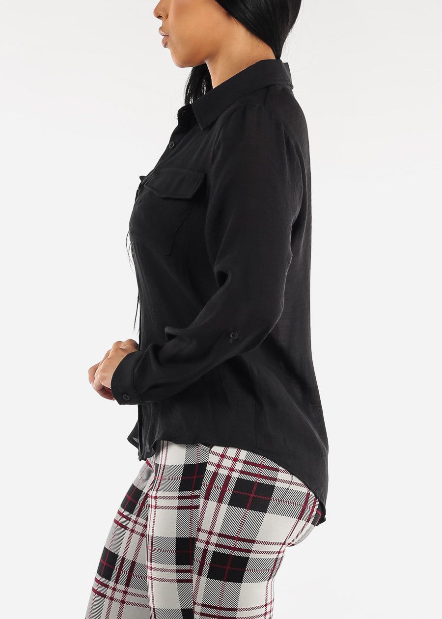 Black Button Down Collared Long Sleeve Blouse sold by Moda product image thumbnail 3