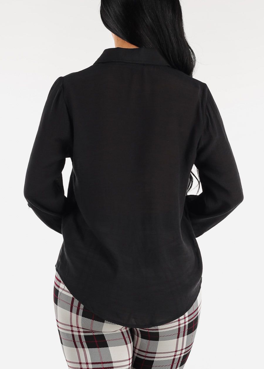 Black Button Down Collared Long Sleeve Blouse sold by Moda product image thumbnail 4