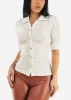 White Quarter Sleeve Ruched Collared Blouse sold by Moda