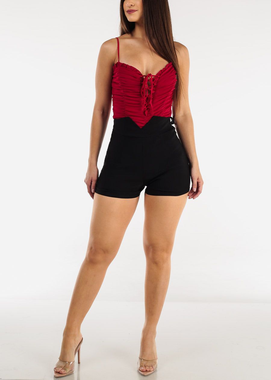 Sleeveless Lace Up Ruched Red Bodysuit sold by Moda product image thumbnail 2