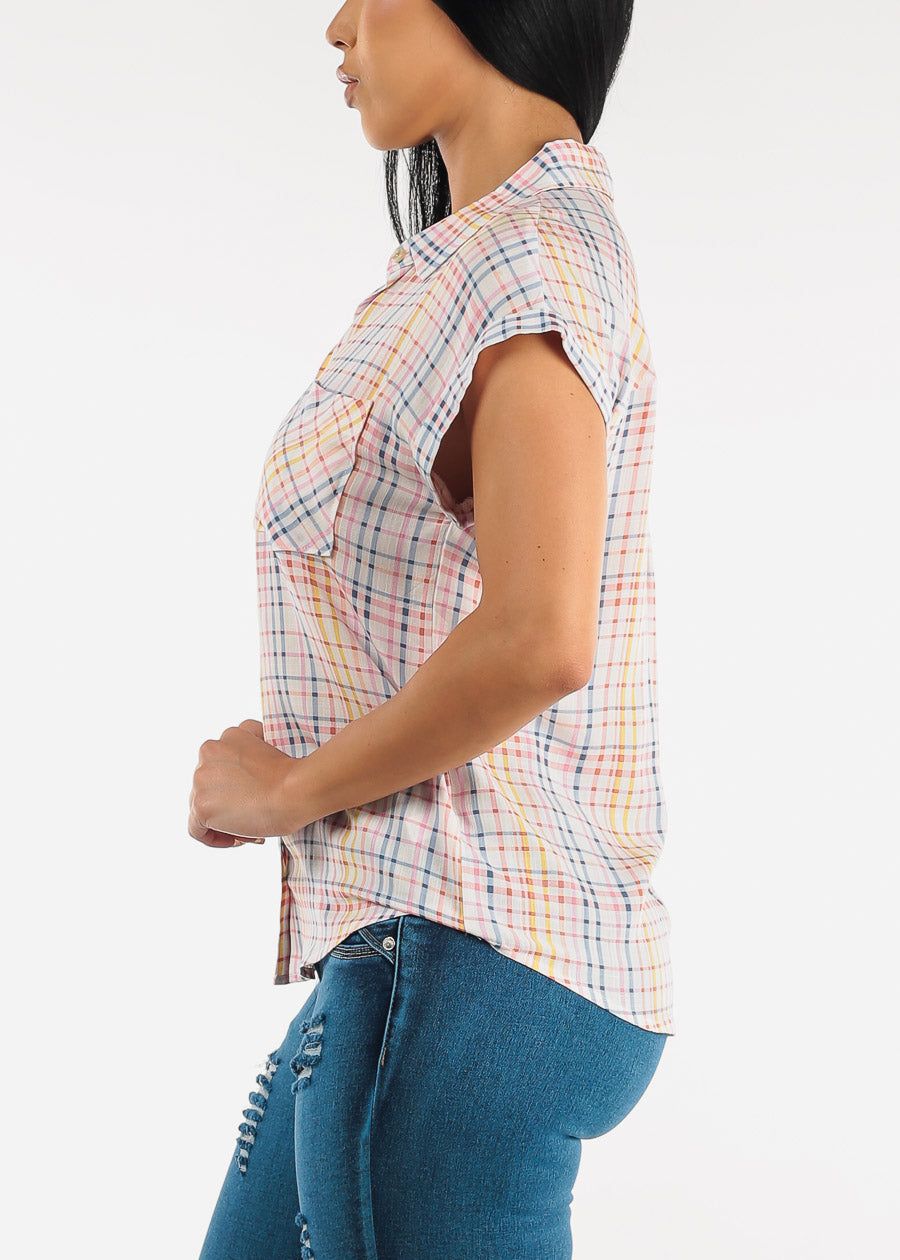 Pastel Plaid Button up Short Sleeve Shirt sold by Moda product image thumbnail 3