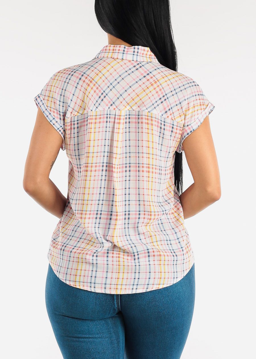 Pastel Plaid Button up Short Sleeve Shirt sold by Moda product image thumbnail 4