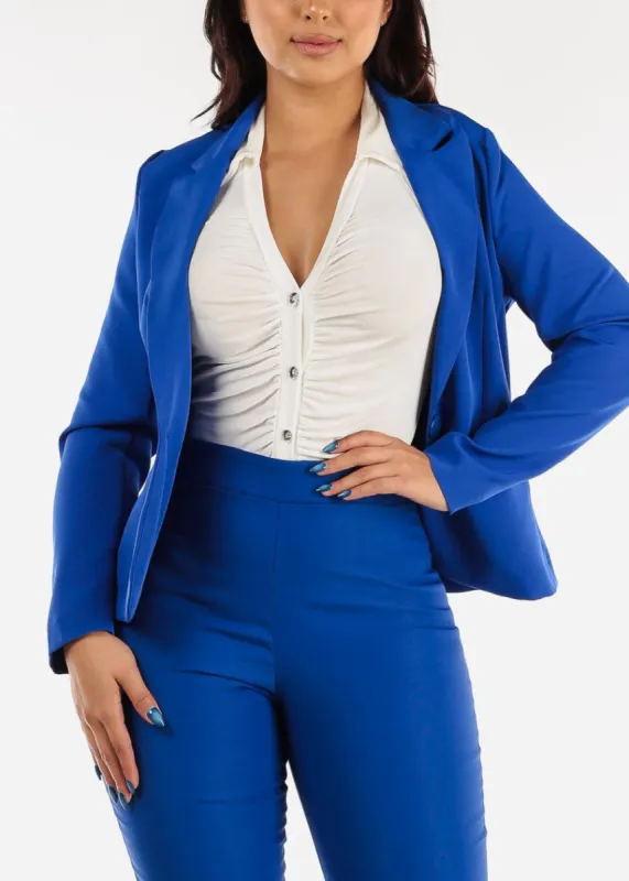 Long Sleeve Single Button Blazer Royal Blue sold by Moda