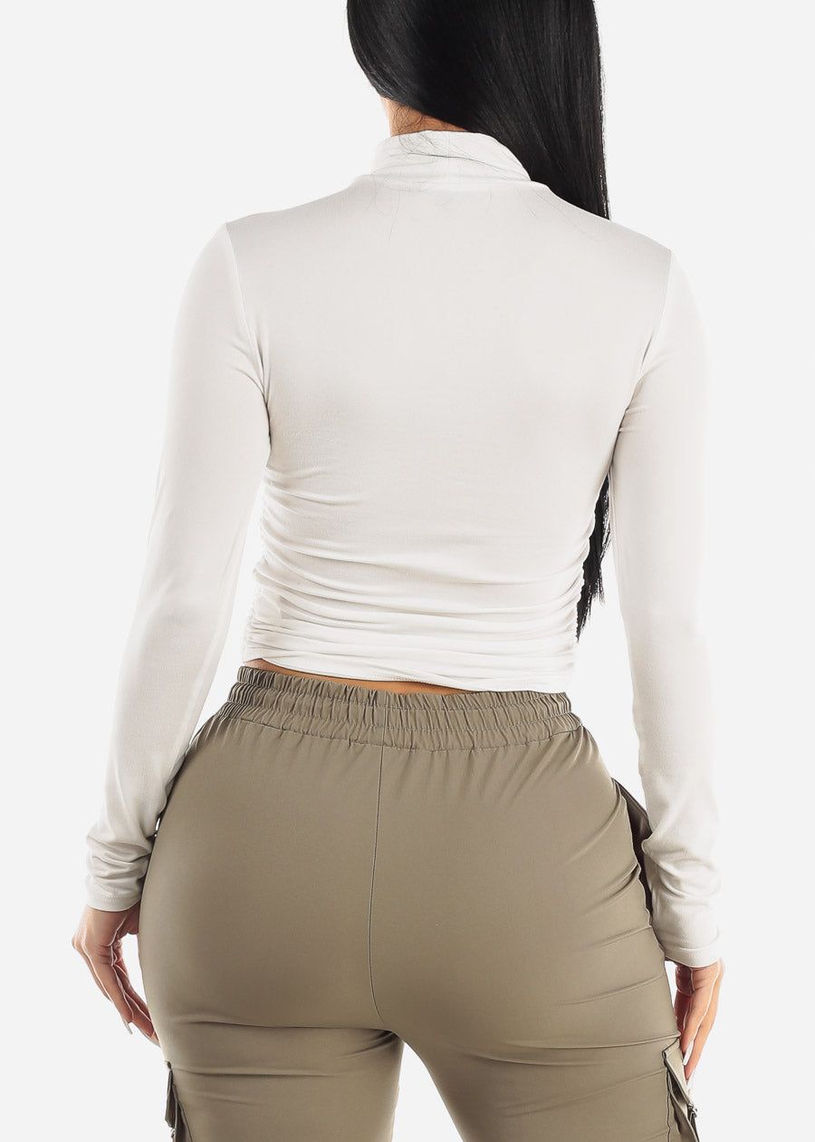 White Long Sleeve Front Ruched Mock Neck Top sold by Moda product image thumbnail 4