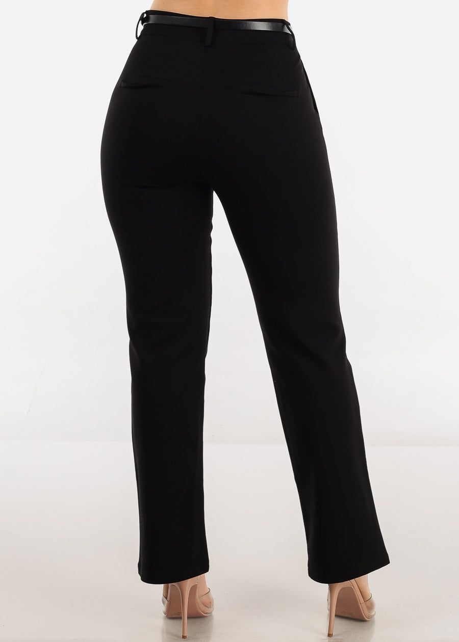 Black High Waist Straight Leg Dressy Pants w Belt sold by Moda product image thumbnail 4