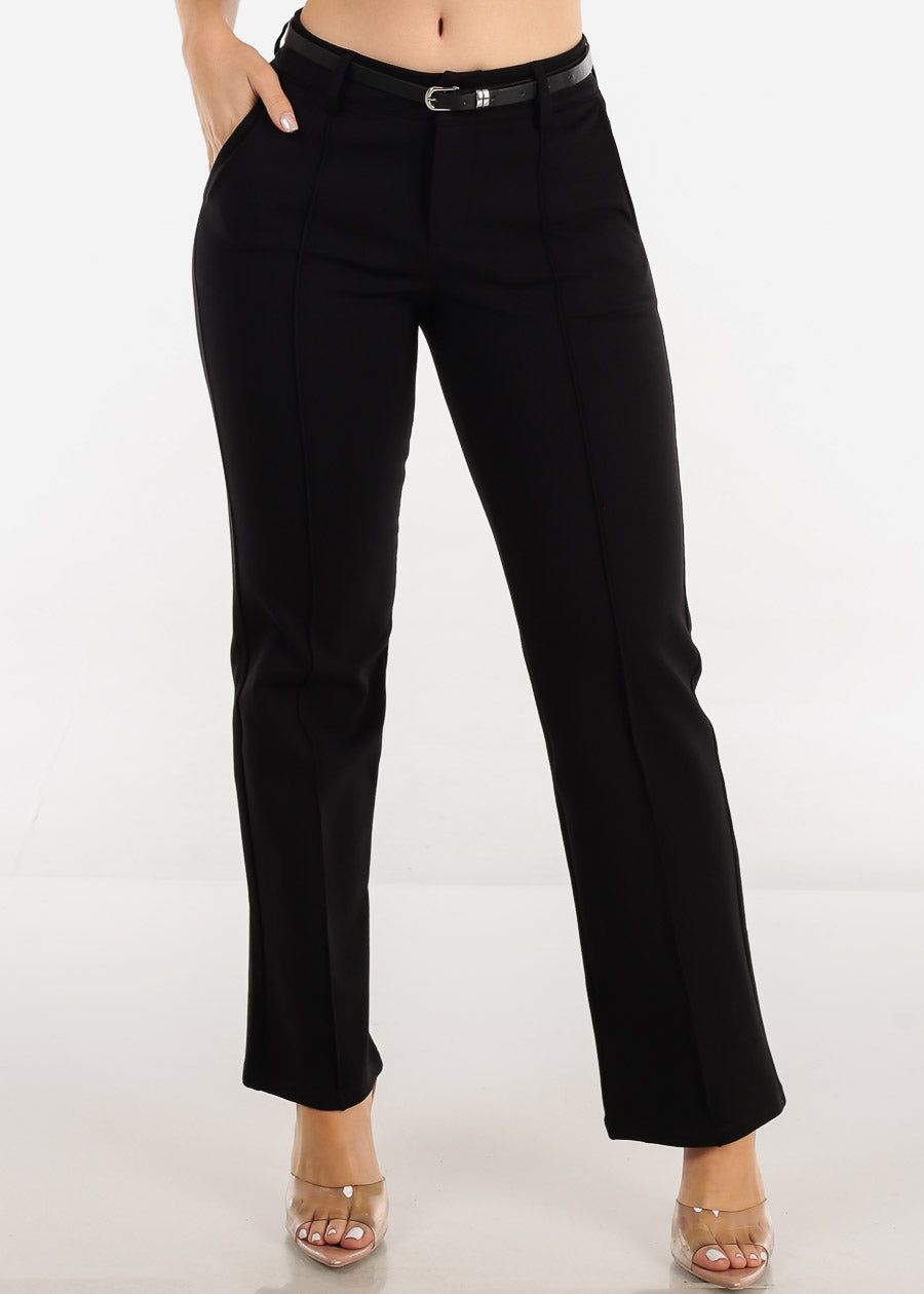 Black High Waist Straight Leg Dressy Pants w Belt sold by Moda product image thumbnail 2