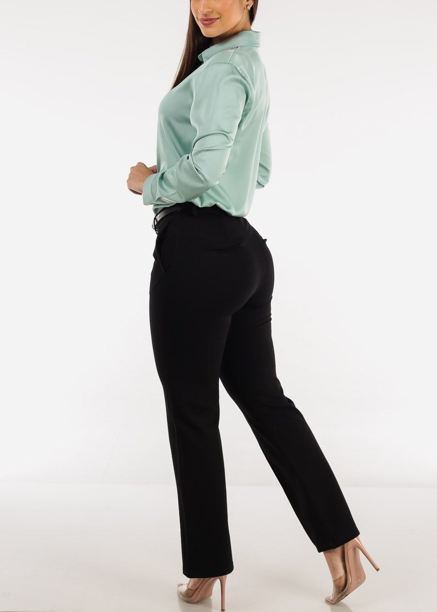Black High Waist Straight Leg Dressy Pants w Belt sold by Moda product image thumbnail 5
