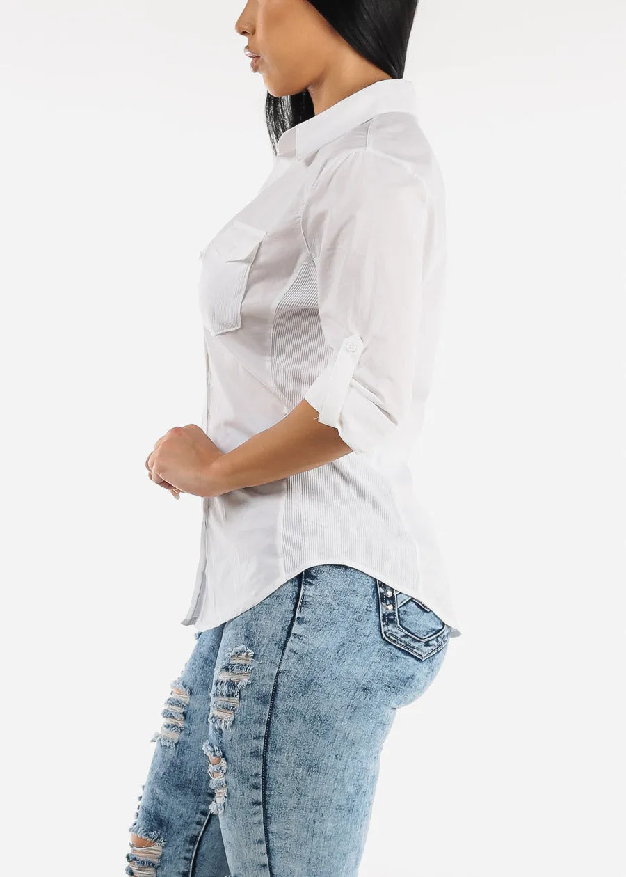 Quarter Sleeve Button Up Shirt White w Contrast Panel sold by Moda product image thumbnail 3