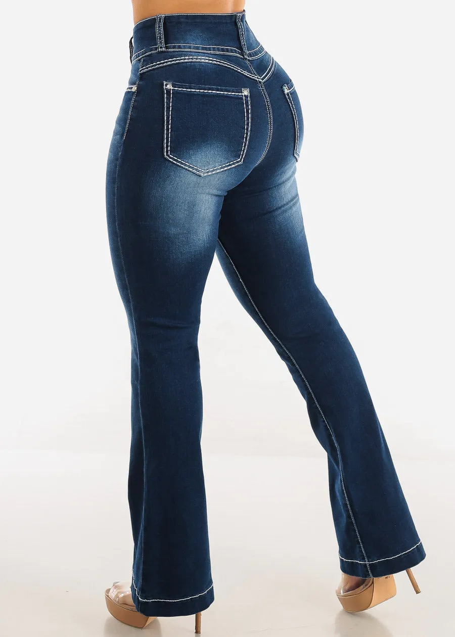 High Waisted Levantacola Dark Blue Bootcut Jeans sold by Moda