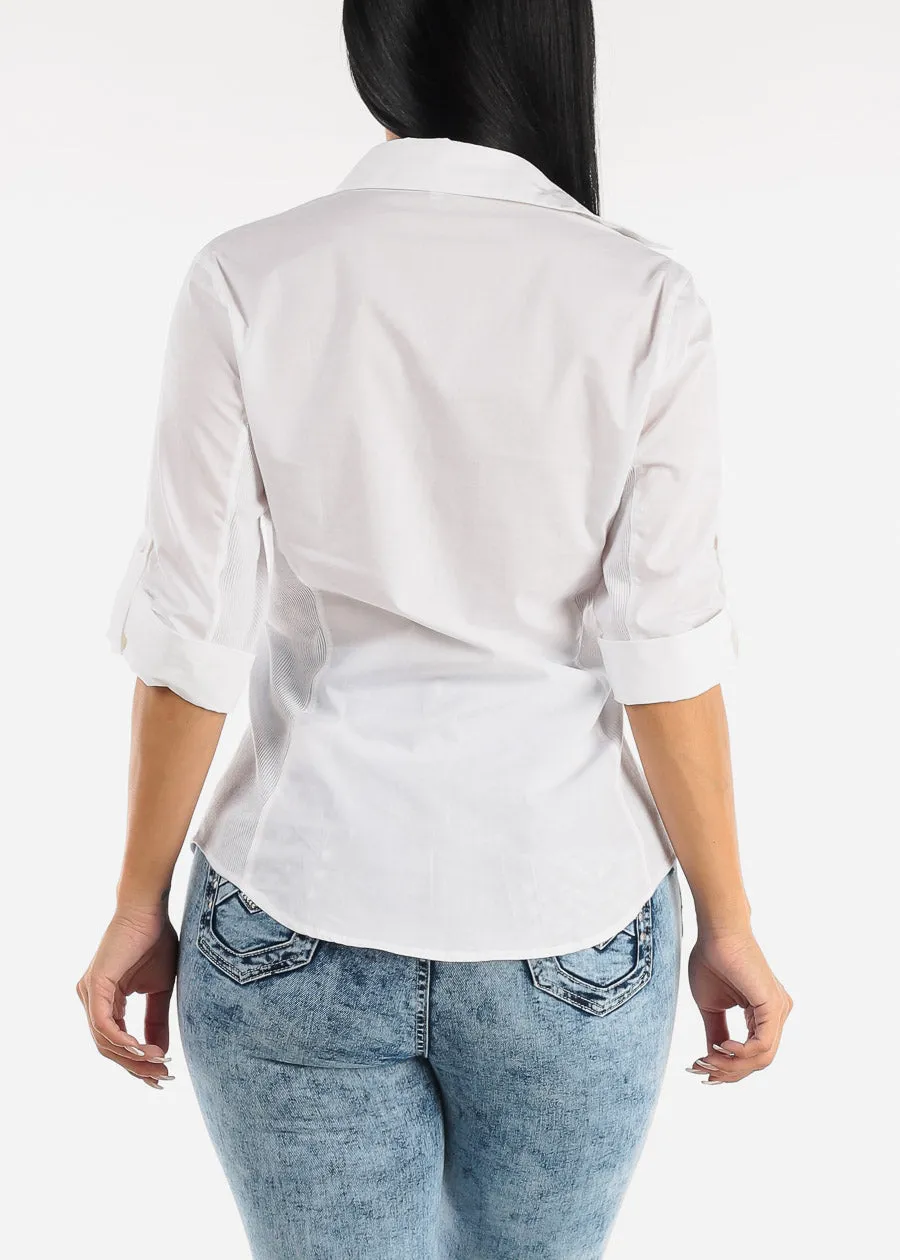 Quarter Sleeve Button Up Shirt White w Contrast Panel sold by Moda product image thumbnail 4