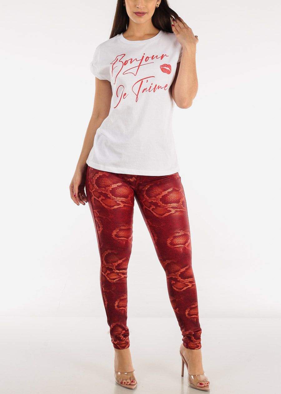 Cap Sleeve White Graphic Tee "Bonjour Je T'aime" sold by Moda product image thumbnail 2