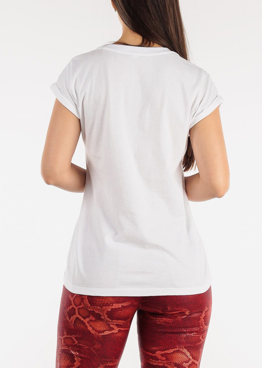 Cap Sleeve White Graphic Tee "Bonjour Je T'aime" sold by Moda product image thumbnail 4