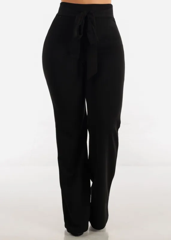 High Waisted Wide Legged Black Pants w Tie Waist sold by Moda