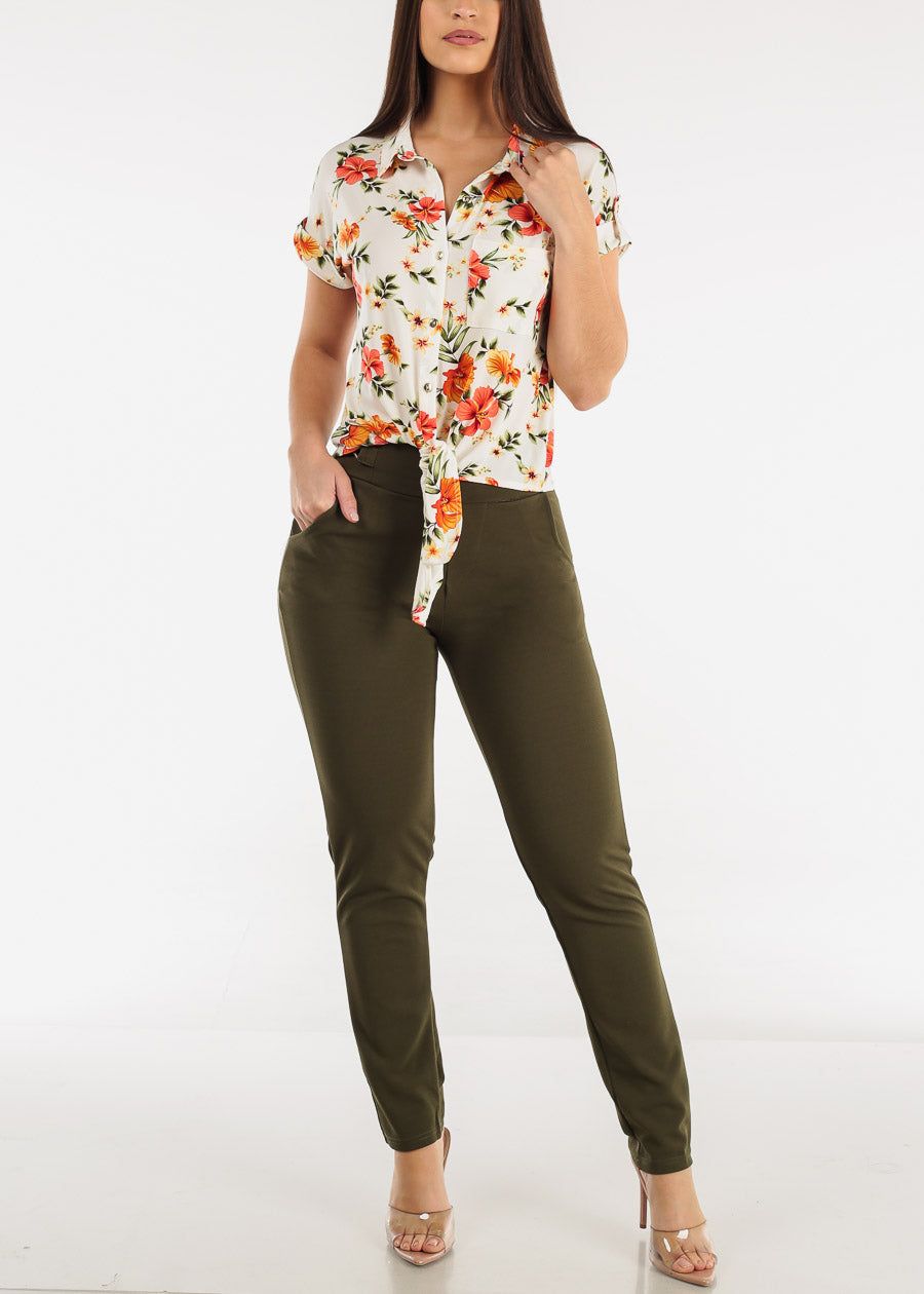 High Waist Pull On Straight Leg Olive Pants sold by Moda product image thumbnail 2