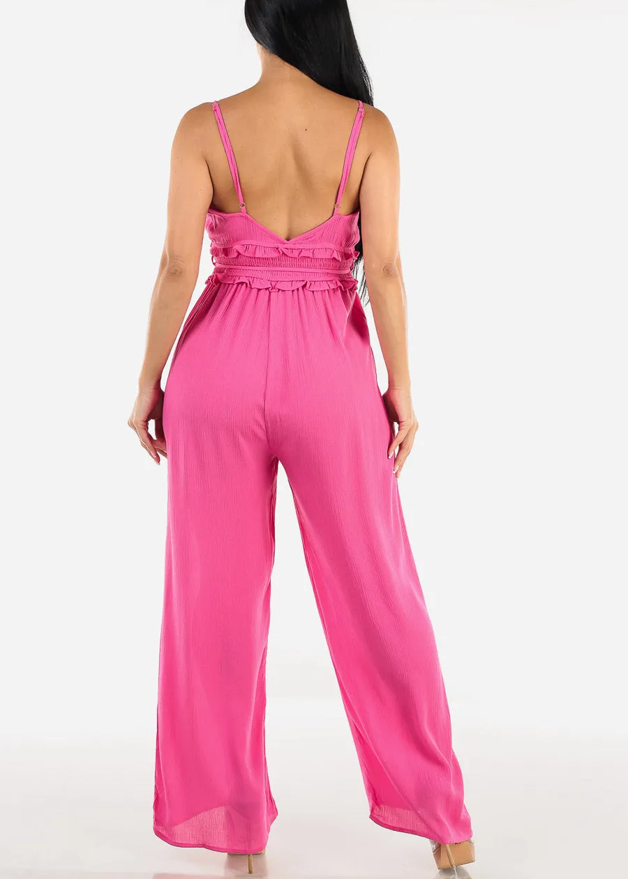 Sleeveless Ruffled Wide Legged Jumpsuit Fuchsia sold by Moda product image thumbnail 3