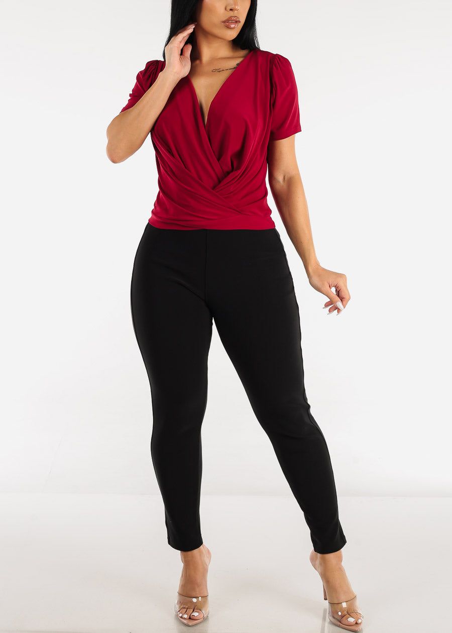 Short Sleeve Surplice Blouse Wine sold by Moda product image thumbnail 2