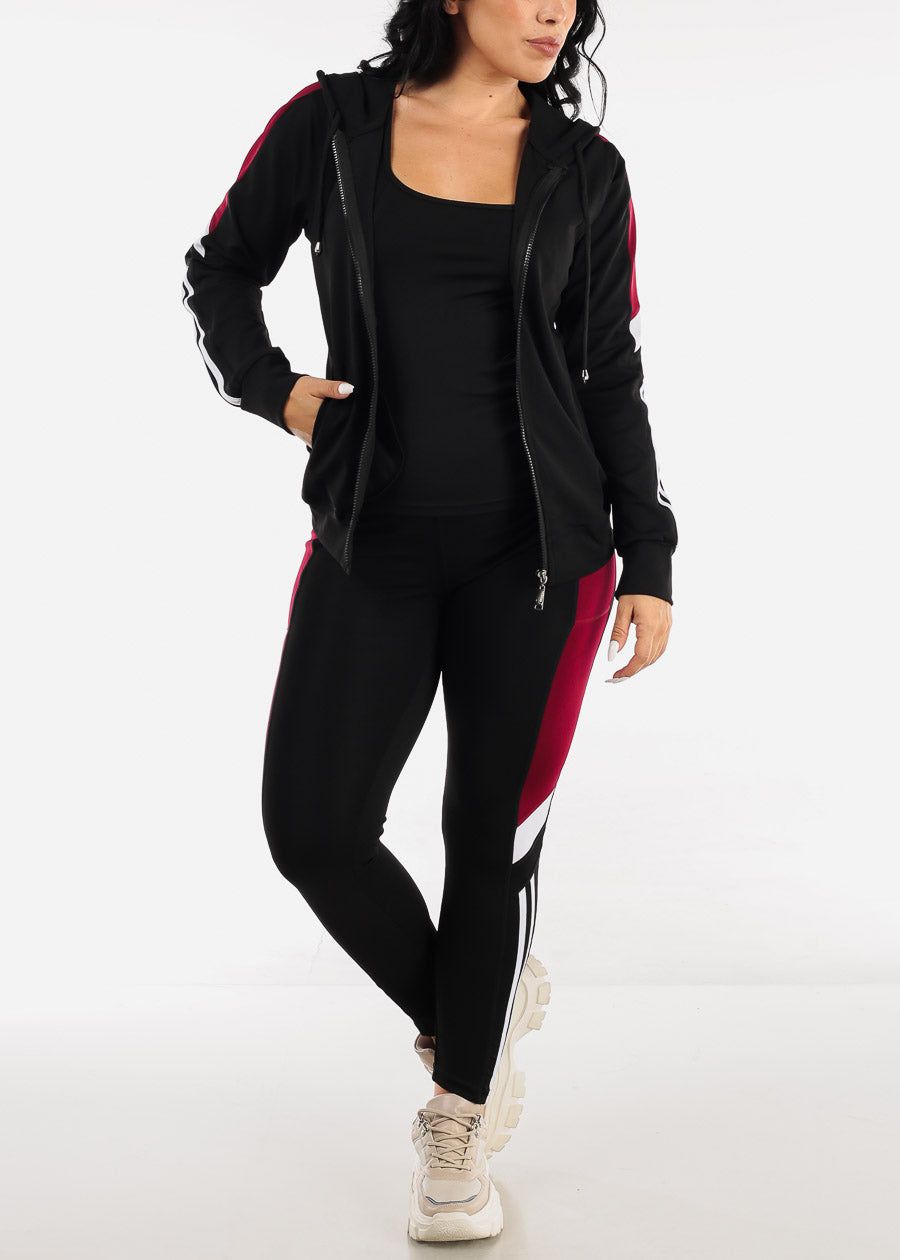 Activewear Jacket, Tank Top & Leggings Burgundy & Black (3 PCE SET) sold by Moda product image thumbnail 5