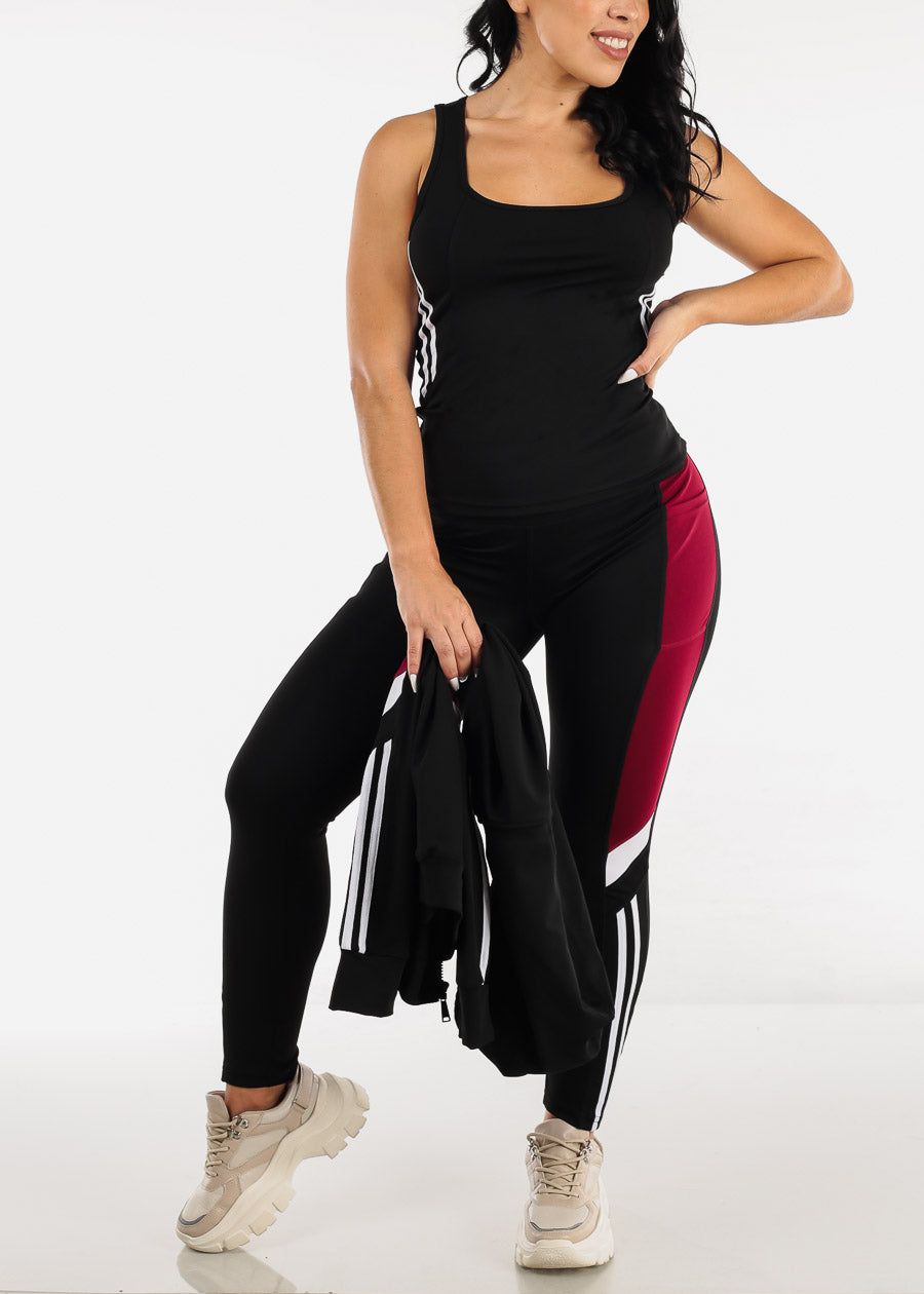 Activewear Jacket, Tank Top & Leggings Burgundy & Black (3 PCE SET) sold by Moda product image thumbnail 2