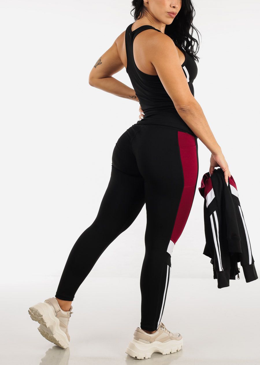 Activewear Jacket, Tank Top & Leggings Burgundy & Black (3 PCE SET) sold by Moda product image thumbnail 6