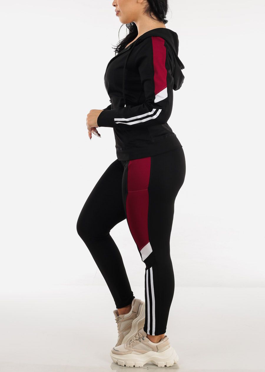 Activewear Jacket, Tank Top & Leggings Burgundy & Black (3 PCE SET) sold by Moda product image thumbnail 3