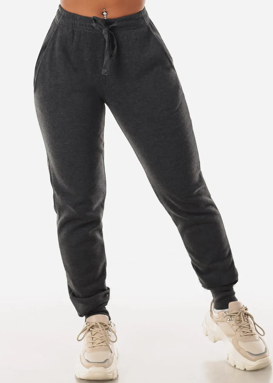 Drawstring Waist Fleece Jogger Sweatpants Charcoal sold by Moda