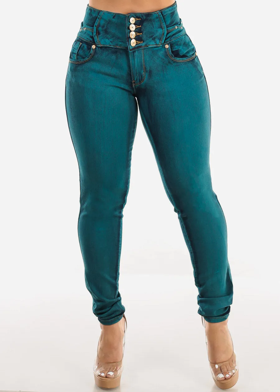 Butt Lifting High Waist Skinny Jeans Teal sold by Moda product image thumbnail 3