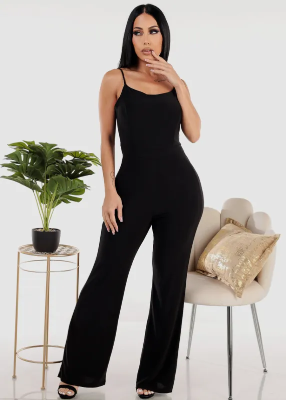 Sleeveless Black Tie Back Wide Leg Jumpsuit sold by Moda
