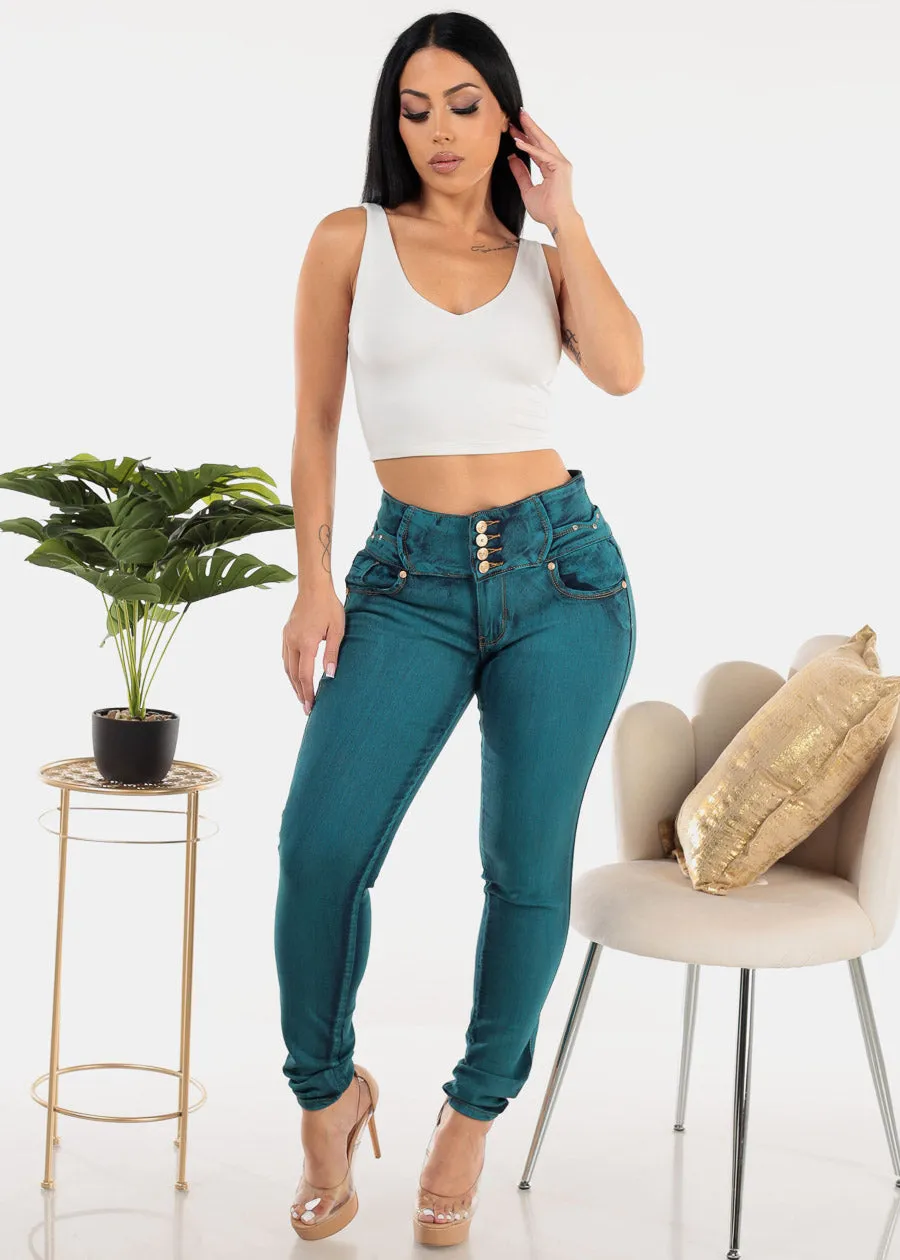 Butt Lifting High Waist Skinny Jeans Teal sold by Moda product image thumbnail 2